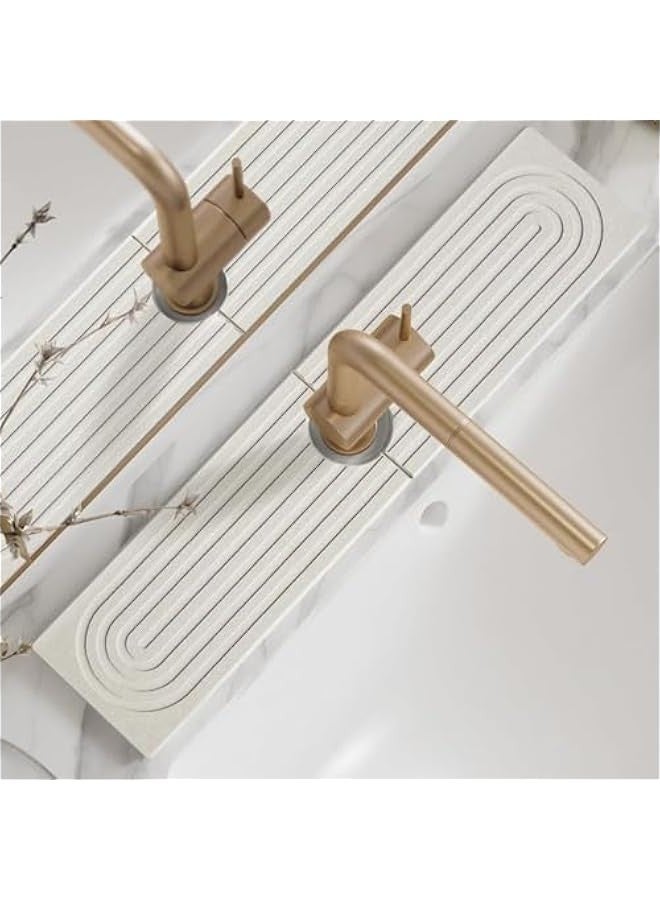 Beauenty Faucet Mat for Kitchen Sink - 24'' Long Diatomite Fast Drying Stone Sink Tray, Super Absorbent, Prevents Moisture Buildup - Faucet Splash Guard for Bathroom Counter 【Light Grey, Includes Sandpaper】 - Image 1