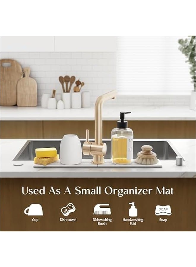 Beauenty Faucet Mat for Kitchen Sink - 24'' Long Diatomite Fast Drying Stone Sink Tray, Super Absorbent, Prevents Moisture Buildup - Faucet Splash Guard for Bathroom Counter 【Light Grey, Includes Sandpaper】 - Image 5