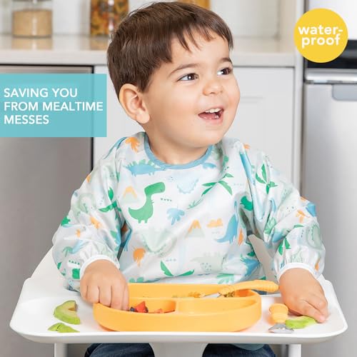 Bumkins Sleeved Bib For Boys Girls Babies Toddlers 624 Months Lightweight Durable Waterproof Long Sleeve Bib CatchAll Pocket Wipeable Machine Washable Dinosaurs Outdoors 2 Pack - Image 3