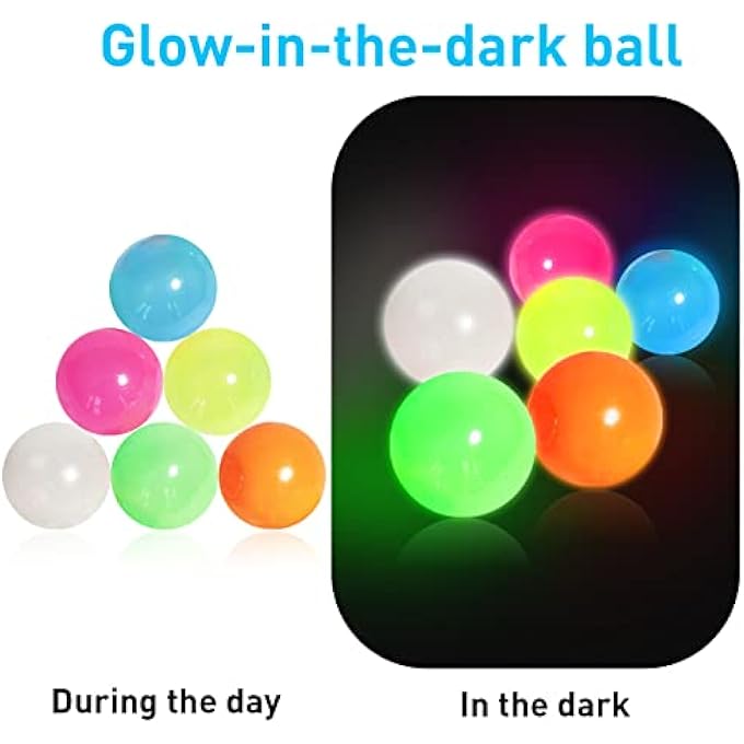 QETRABONE 4 Pcs Glowing Sticky Balls, Stress Relieving Glow in The Dark Stick to The Ceiling, Fun Decompression Fidget for Adults Anxiety Pressure - Image 4