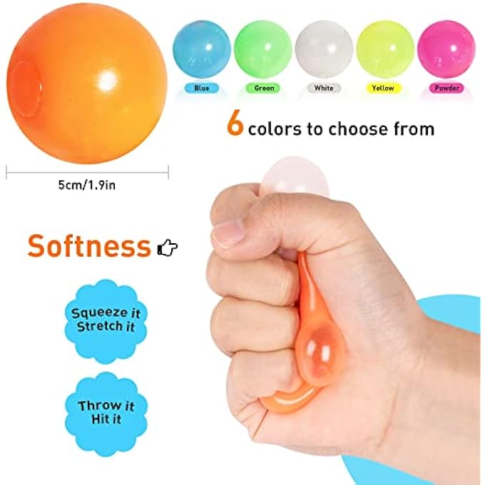 QETRABONE 4 Pcs Glowing Sticky Balls, Stress Relieving Glow in The Dark Stick to The Ceiling, Fun Decompression Fidget for Adults Anxiety Pressure - Image 2