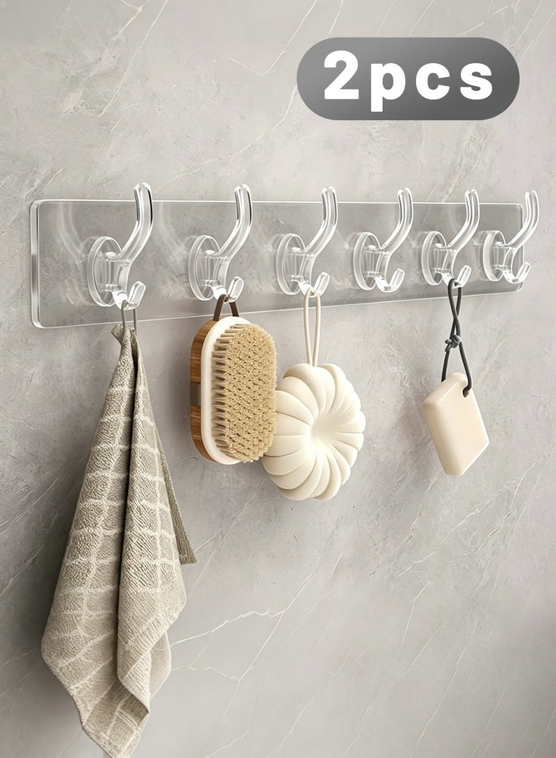 2pcs no-drill hooks, 6-hook style bathroom towel hooks, wall towel rack, coat hooks, suitable for bedroom, hotel, swimming pool, and wardrobe (no drilling required) - Image 1