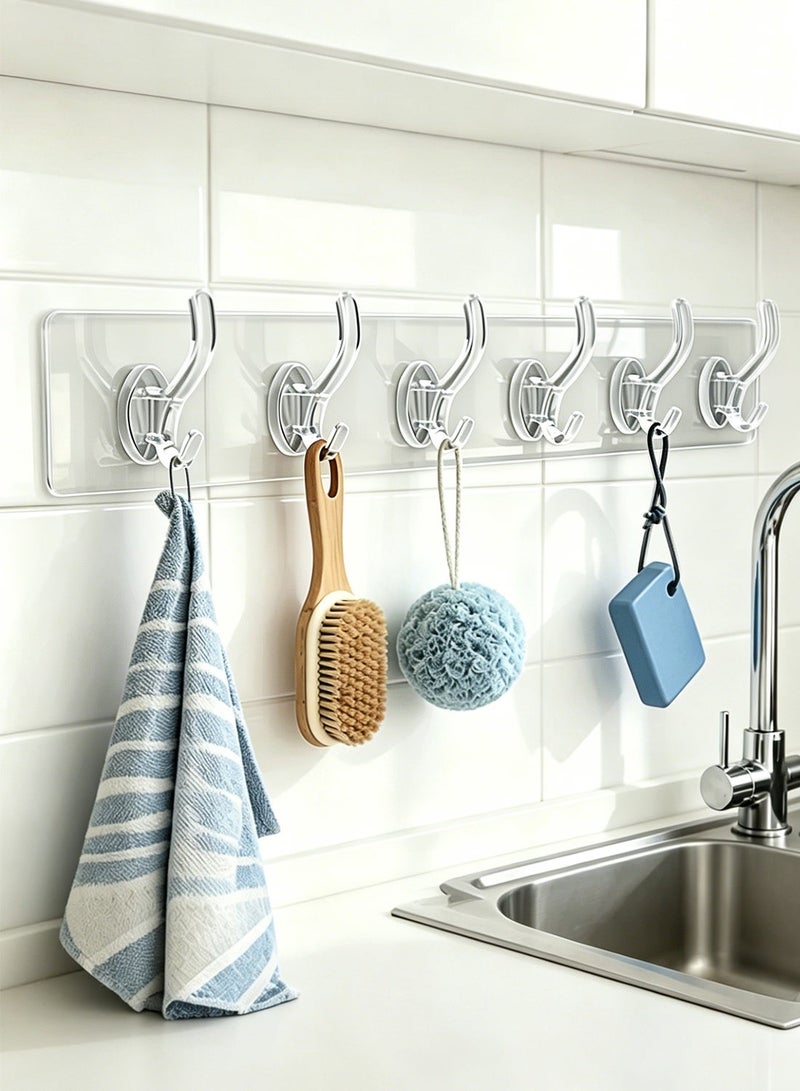 2pcs no-drill hooks, 6-hook style bathroom towel hooks, wall towel rack, coat hooks, suitable for bedroom, hotel, swimming pool, and wardrobe (no drilling required) - Image 3