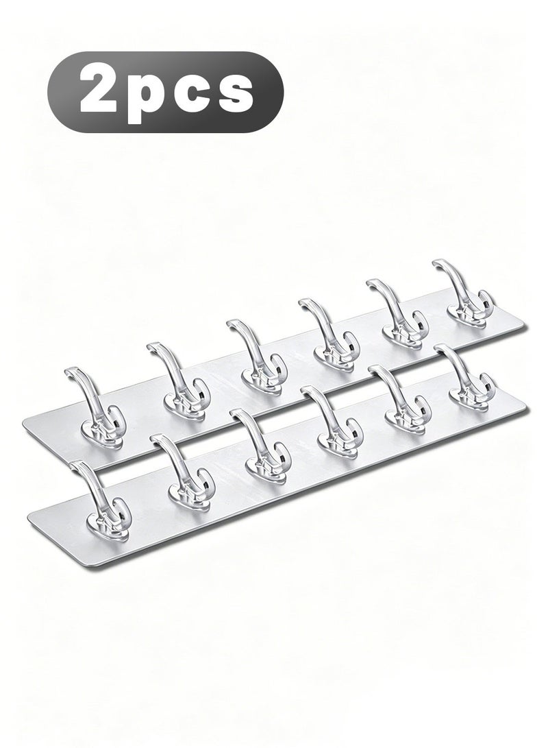 2pcs no-drill hooks, 6-hook style bathroom towel hooks, wall towel rack, coat hooks, suitable for bedroom, hotel, swimming pool, and wardrobe (no drilling required) - Image 2