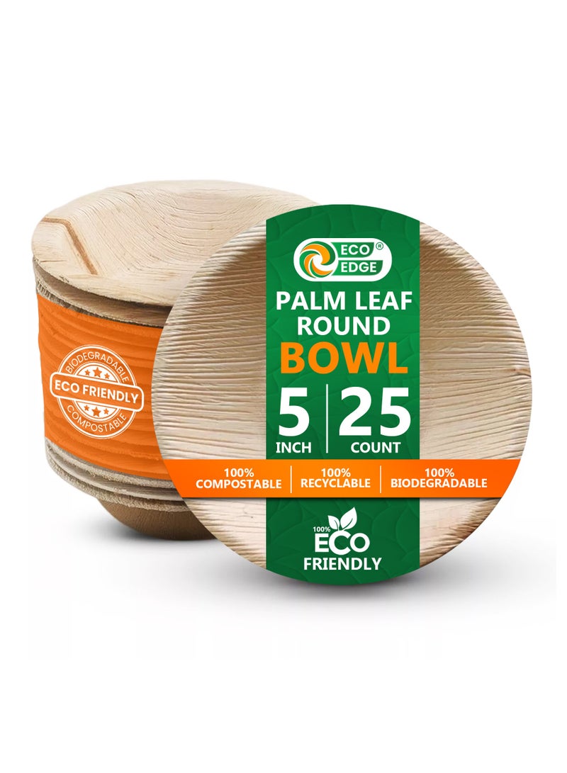 EcoEdge 5 Inch Round Areca Palm Leaf Disposable Bowl  (Pack of 25) | Zero Waste, Biodegradable, Recyclable, Sustainable | Heavy Duty, Elegant and Stylish, Leak Resistant | 100% Compostable - Image 1