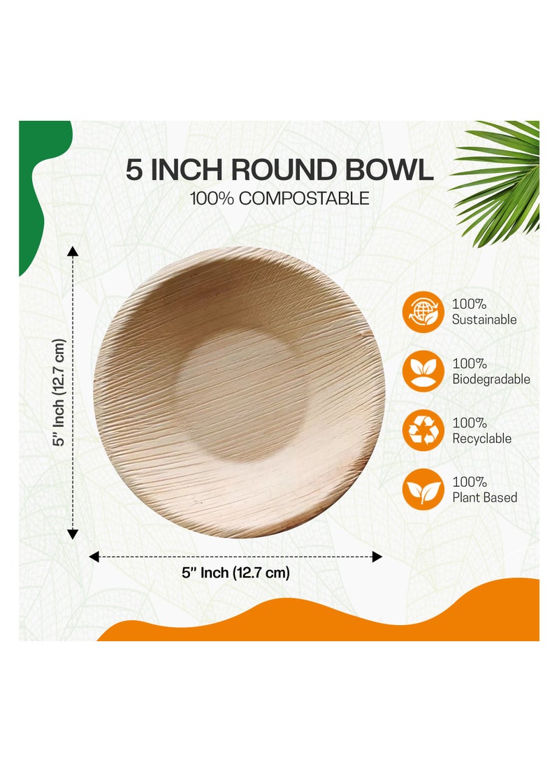 EcoEdge 5 Inch Round Areca Palm Leaf Disposable Bowl  (Pack of 25) | Zero Waste, Biodegradable, Recyclable, Sustainable | Heavy Duty, Elegant and Stylish, Leak Resistant | 100% Compostable - Image 5