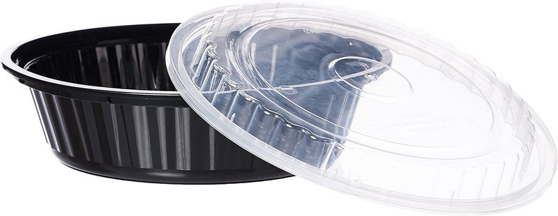 Hotpack Disposable Microwaveable Round Black Base, Meal Prep Container 24 ounce with Clear Lid, 150 Pieces - Image 3