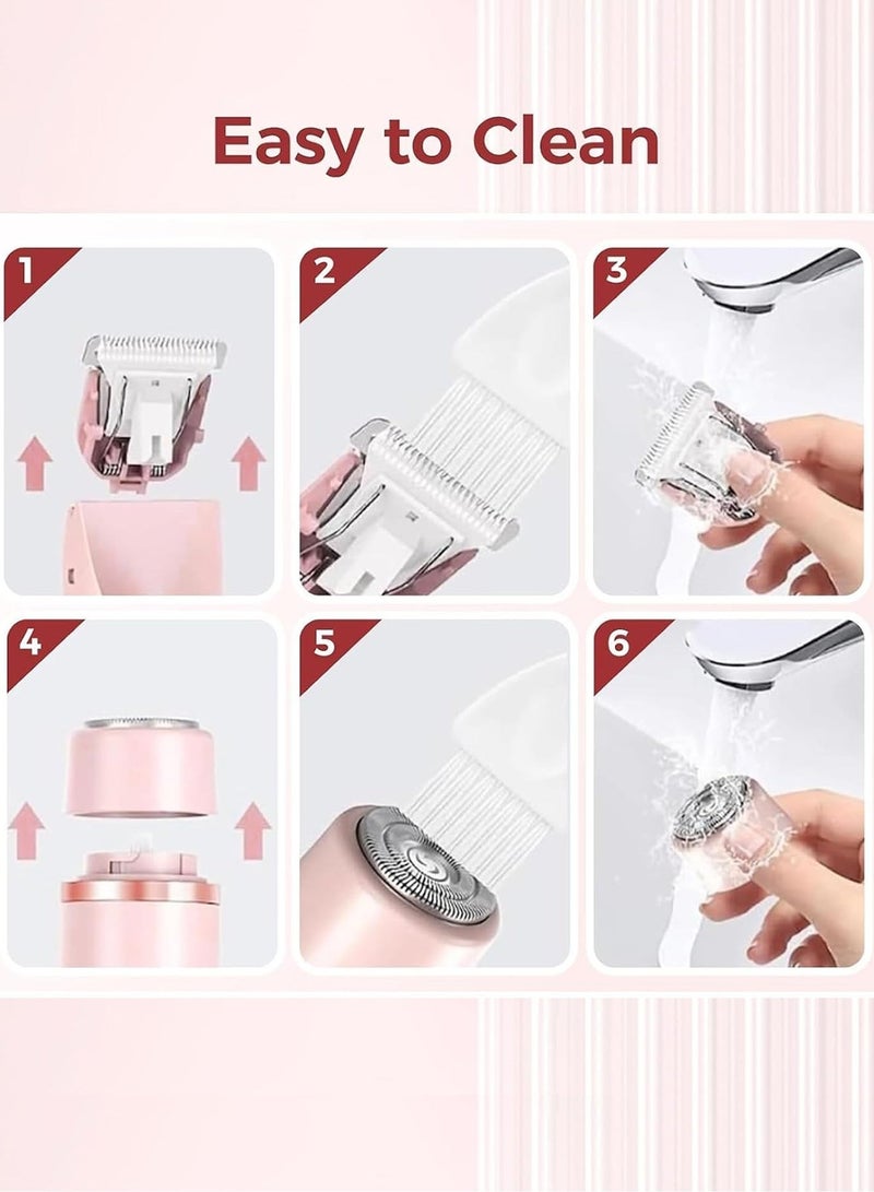 Ump 2 in 1 Bikini Trimmer for Women, Dual Head Electric Shaver, Painless Facial & Body Hair Remover, IPX7 Waterproof Wet & Dry, Cordless Rechargeable for Legs, Underarms & Private Area，Pink - Image 4