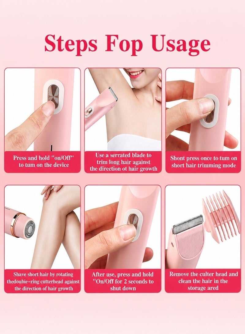 Ump 2 in 1 Bikini Trimmer for Women, Dual Head Electric Shaver, Painless Facial & Body Hair Remover, IPX7 Waterproof Wet & Dry, Cordless Rechargeable for Legs, Underarms & Private Area，Pink - Image 5