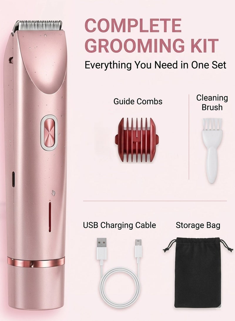 Ump 2 in 1 Bikini Trimmer for Women, Dual Head Electric Shaver, Painless Facial & Body Hair Remover, IPX7 Waterproof Wet & Dry, Cordless Rechargeable for Legs, Underarms & Private Area，Pink - Image 3