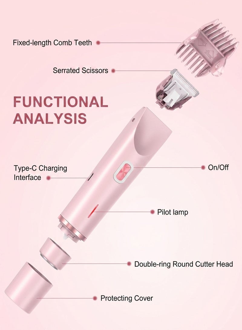 Ump 2 in 1 Bikini Trimmer for Women, Dual Head Electric Shaver, Painless Facial & Body Hair Remover, IPX7 Waterproof Wet & Dry, Cordless Rechargeable for Legs, Underarms & Private Area，Pink - Image 4