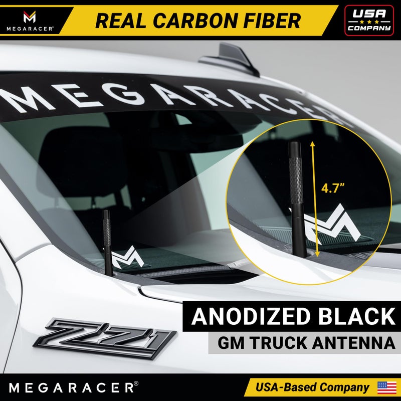 Mega Racer Anodized 5" Short Black Carbon Fiber Truck Antenna for Chevy Silverado & GMC Sierra 1500 2500 (1999-2026) â€“ Billet Aluminum, UV & Chip-Resistant, Car Wash Safe, Small Stubby Replacement Accessories - Image 2
