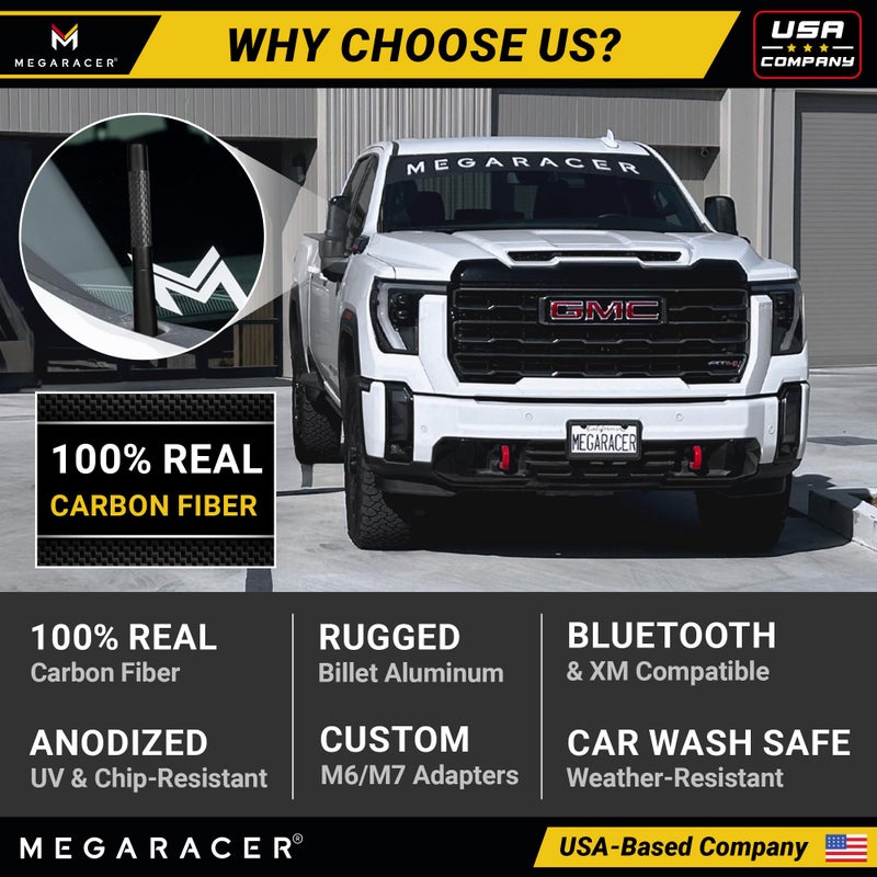 Mega Racer Anodized 5" Short Black Carbon Fiber Truck Antenna for Chevy Silverado & GMC Sierra 1500 2500 (1999-2026) â€“ Billet Aluminum, UV & Chip-Resistant, Car Wash Safe, Small Stubby Replacement Accessories - Image 5