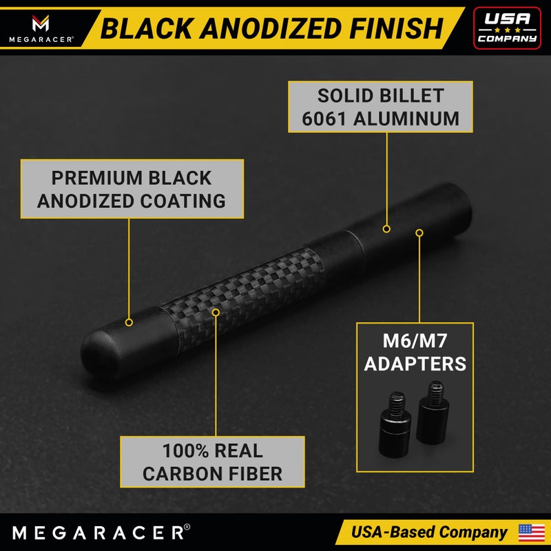Mega Racer Anodized 5" Short Black Carbon Fiber Truck Antenna for Chevy Silverado & GMC Sierra 1500 2500 (1999-2026) â€“ Billet Aluminum, UV & Chip-Resistant, Car Wash Safe, Small Stubby Replacement Accessories - Image 4