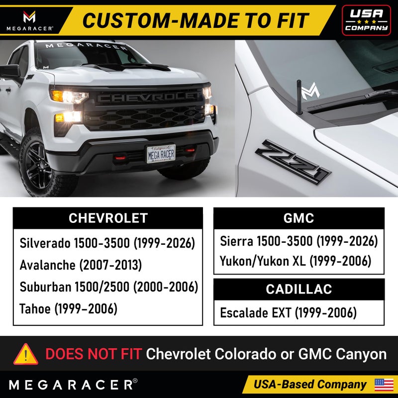 Mega Racer Anodized 5" Short Black Carbon Fiber Truck Antenna for Chevy Silverado & GMC Sierra 1500 2500 (1999-2026) â€“ Billet Aluminum, UV & Chip-Resistant, Car Wash Safe, Small Stubby Replacement Accessories - Image 3