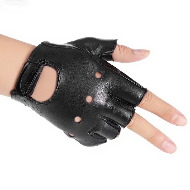 Eldraqth PU Leather Fingerless Gloves Men PU leather Punk Gloves Driving Cycling Motorcycle Hand Glove Steampunk Gothic Half Finger HookLoop Mittens Outdoor Sports Cosplay Performance Half Finger Glove - Image 3