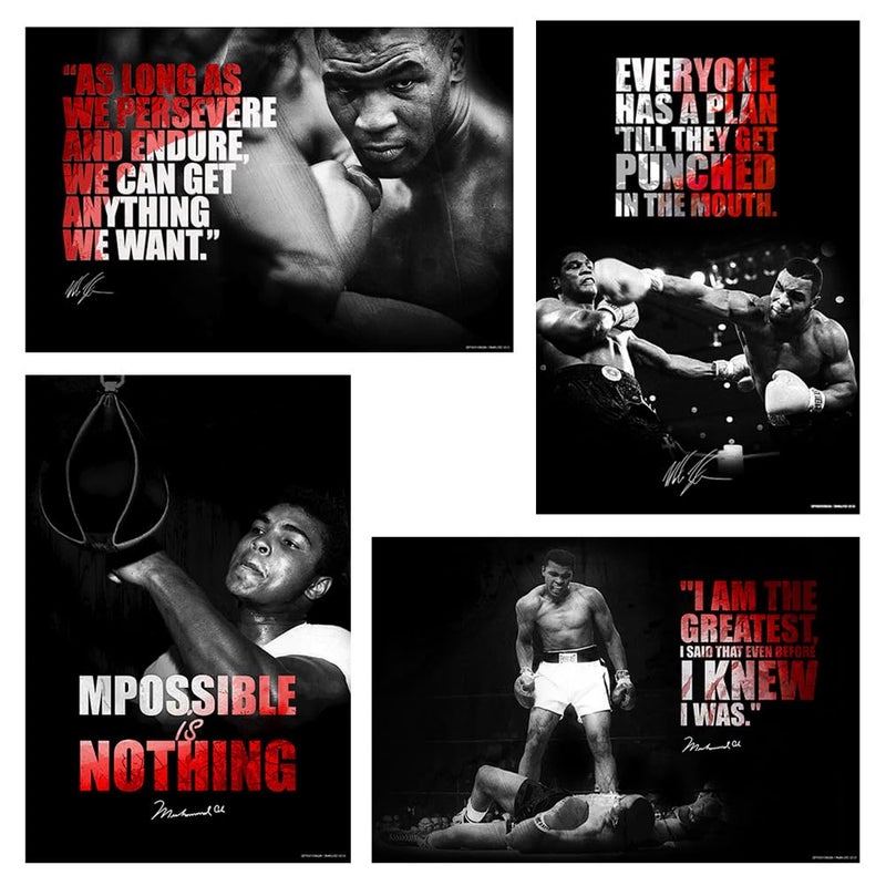 SWASUM Muhammad Ali Boxer Motivational and Inspirational Quotes Wall Posters for Office Home and gym Boxing Sports Poster Pack of 04 18 inch X 12 inch