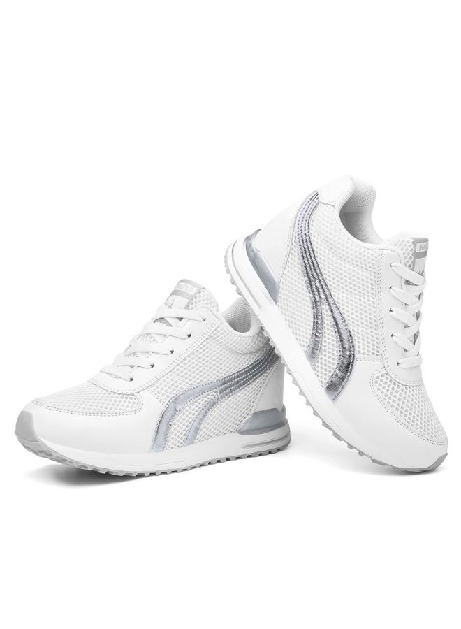 AONEGOLD Womens Hidden Wedges Shoes High Heeled Lightweight Mesh Sneakers Casual Walking Shoes Tennis Chic(8-8.5, White) - Image 5