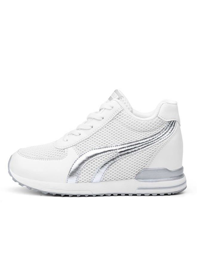 AONEGOLD Womens Hidden Wedges Shoes High Heeled Lightweight Mesh Sneakers Casual Walking Shoes Tennis Chic(8-8.5, White) - Image 4