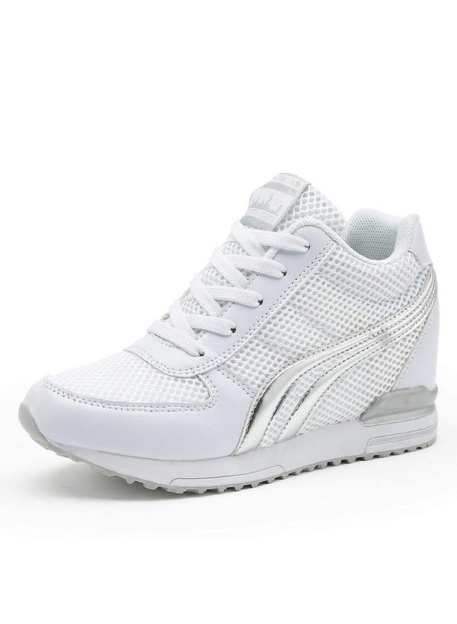 AONEGOLD Womens Hidden Wedges Shoes High Heeled Lightweight Mesh Sneakers Casual Walking Shoes Tennis Chic(8-8.5, White) - Image 1