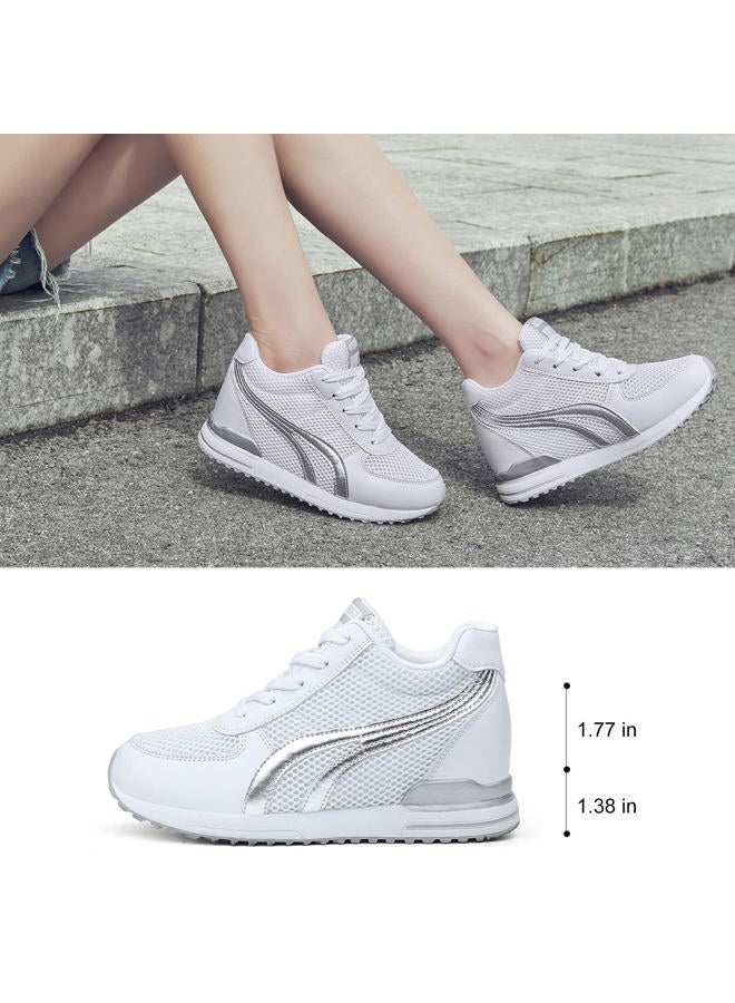 AONEGOLD Womens Hidden Wedges Shoes High Heeled Lightweight Mesh Sneakers Casual Walking Shoes Tennis Chic(8-8.5, White) - Image 2