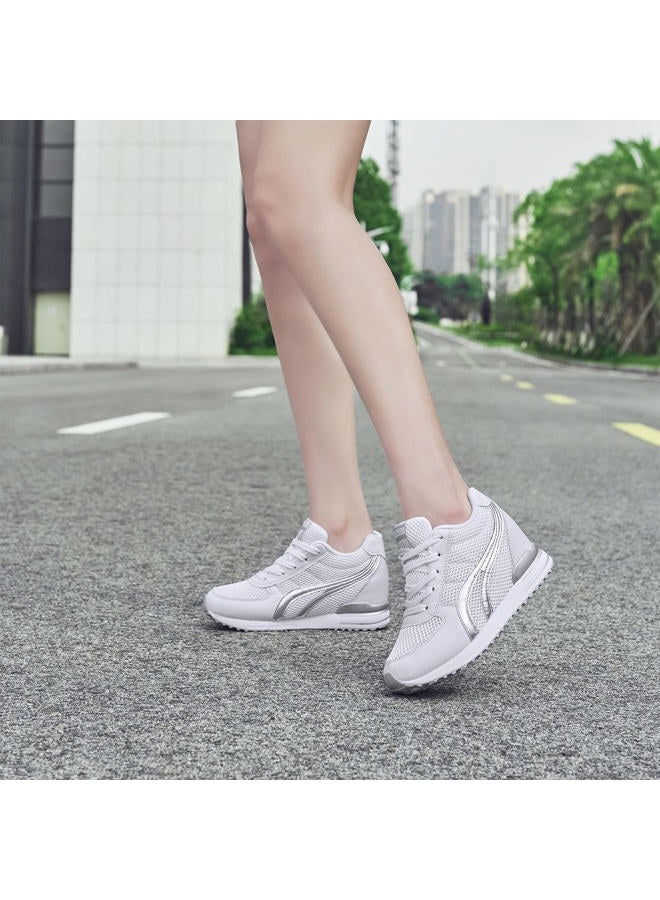 AONEGOLD Womens Hidden Wedges Shoes High Heeled Lightweight Mesh Sneakers Casual Walking Shoes Tennis Chic(8-8.5, White) - Image 3