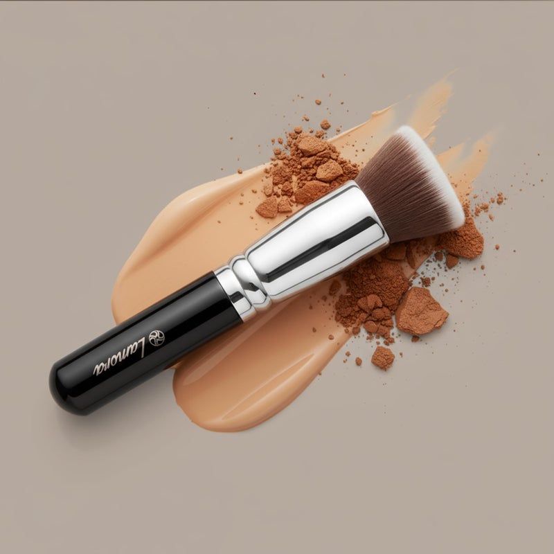 Lamora Makeup Brush Foundation Kabuki - Flat Top Face Brush for Liquid, Cream, and Powder Cosmetics - Full Coverage Blending, Buffing, Stippling, Contouring - Image 4