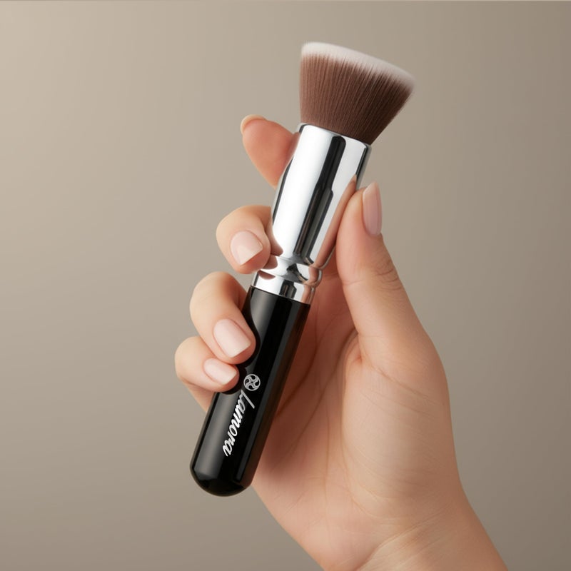 Lamora Makeup Brush Foundation Kabuki - Flat Top Face Brush for Liquid, Cream, and Powder Cosmetics - Full Coverage Blending, Buffing, Stippling, Contouring - Image 3