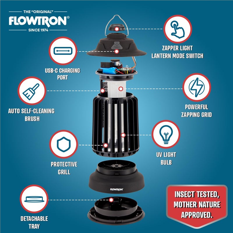 Flowtron Bug Zapper Lantern | 2-in-1 Electric Mosquito Killer & LED Camping Lantern, 2150 Sq Ft Coverage, 2000mAh Rechargeable Battery, Self-Cleaning Bug Zapper for Patio Outdoor & Indoor Use - Image 2