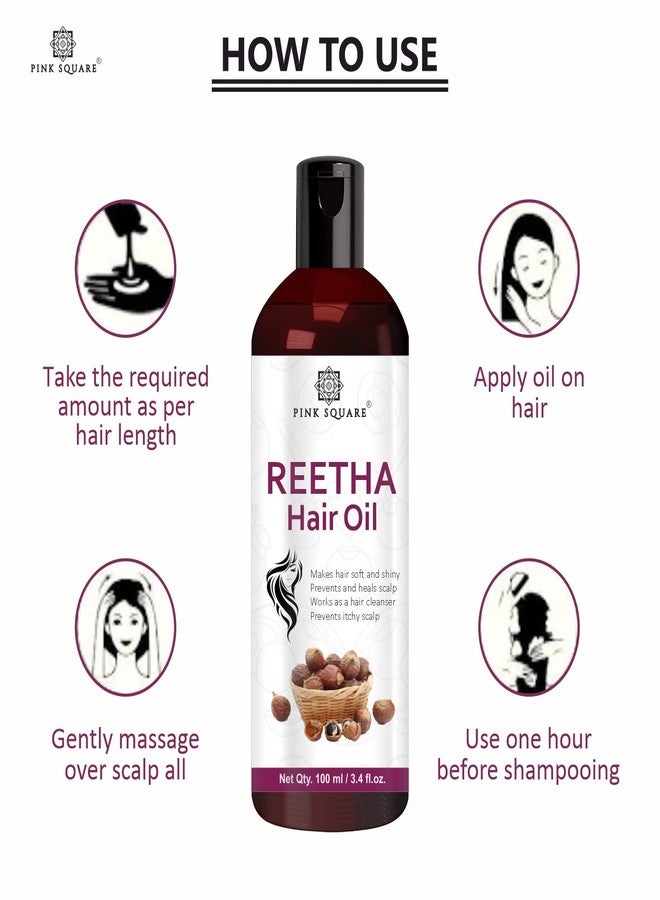 Pink Square Reetha Hair Oil for Women & Men, | Natural Scalp Cleanser | Helps Reduce Dandruff, Itchy Scalp & Hair Fall | For Soft, Shiny Hair | Suitable for All Hair Types | Pack of 1_100 ml - Image 3