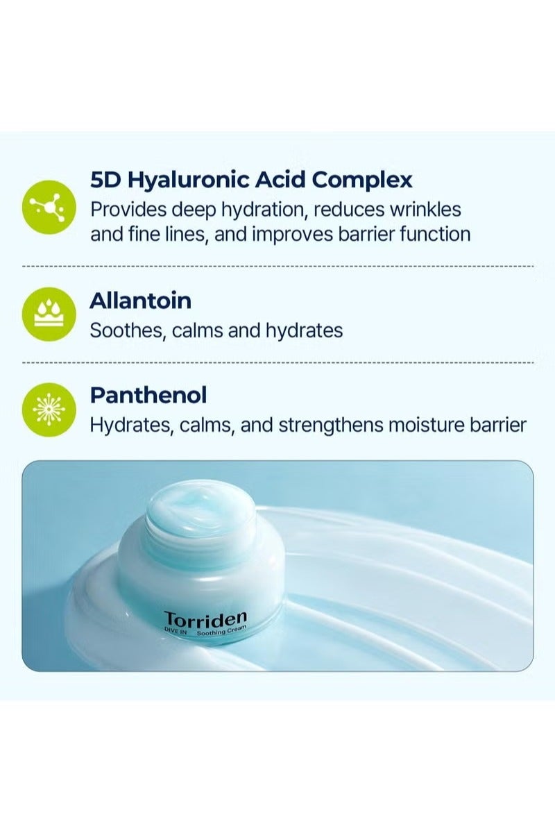Torriden DIVE IN Hyaluronic Acid Soothing Cream 100ml (3.38 fl. oz) | Revitalizing Facial Moisturizer for Sensitive and Dry Skin | Hyaluronic Acid, Panthenol, Allantoin - Image 5