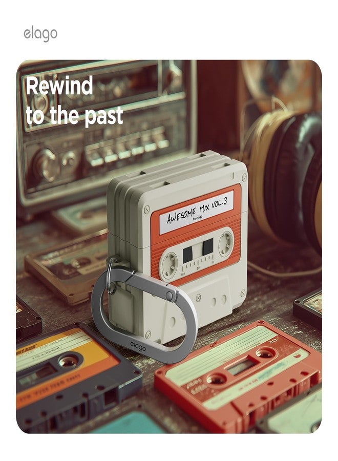 elago Cassette Tape Case Compatible with AirPods Pro 3 Case - Carabiner Included, Supports Wireless Charging, Shock Resistant, Full Protection, Headphone Accessories, for Men, for Women - Image 3