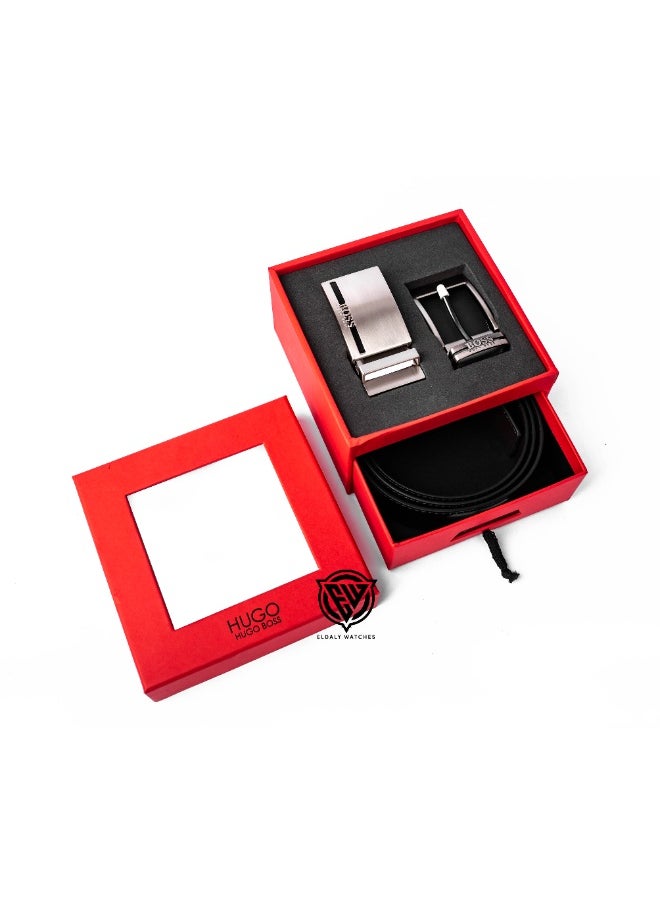 HUGO BOSS Hugo Boss Men's Leather Belt Set with Reversible Strap and Two Buckles  - Image 1