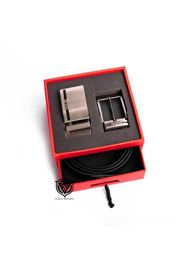 HUGO BOSS Hugo Boss Men's Leather Belt Set with Reversible Strap and Two Buckles  - Image 3