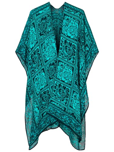 Moss Rose Women's Beach Cover up Green Swimsuit Kimono Cardigan with Bohemian Floral Print - Image 2