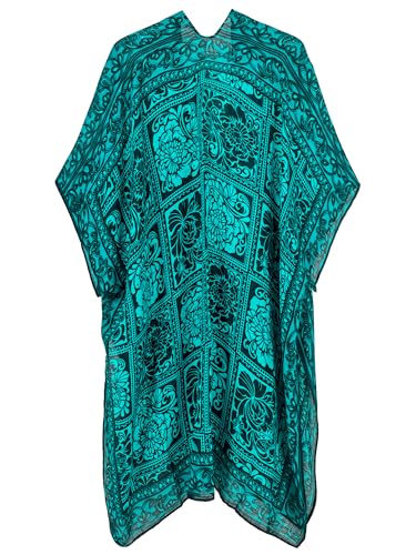 Moss Rose Women's Beach Cover up Green Swimsuit Kimono Cardigan with Bohemian Floral Print - Image 3