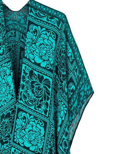 Moss Rose Women's Beach Cover up Green Swimsuit Kimono Cardigan with Bohemian Floral Print - Image 5