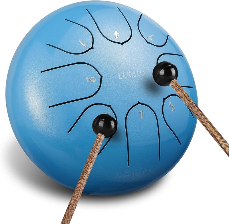 LEKATO Rain Drum for Garden, 6 Inch 8 Notes Steel Tongue Drum C Key, Handpan Percussion Instruments, Music Gift for Families/Friends, Sky Blue - Image 1