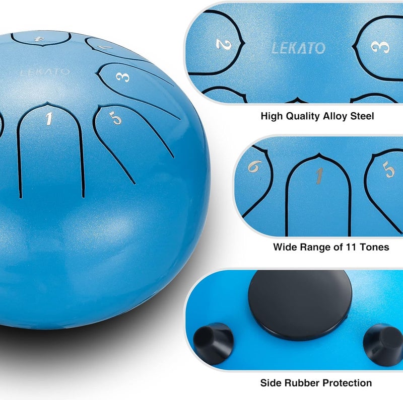LEKATO Rain Drum for Garden, 6 Inch 8 Notes Steel Tongue Drum C Key, Handpan Percussion Instruments, Music Gift for Families/Friends, Sky Blue - Image 2