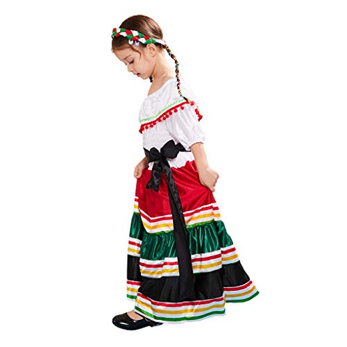 ReneeCho Mexican Dress for Girls Halloween Costume Kids Traditional Senorita Blouse Flamenco Dance Skirt - Image 3