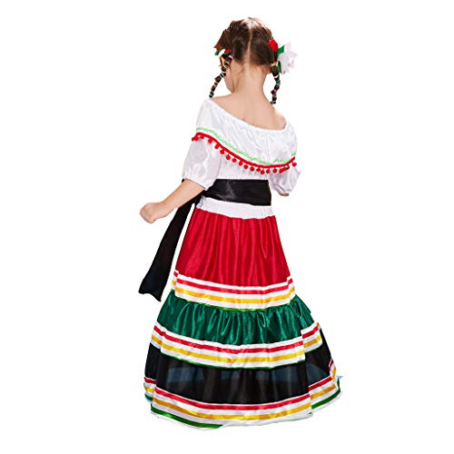 ReneeCho Mexican Dress for Girls Halloween Costume Kids Traditional Senorita Blouse Flamenco Dance Skirt - Image 2