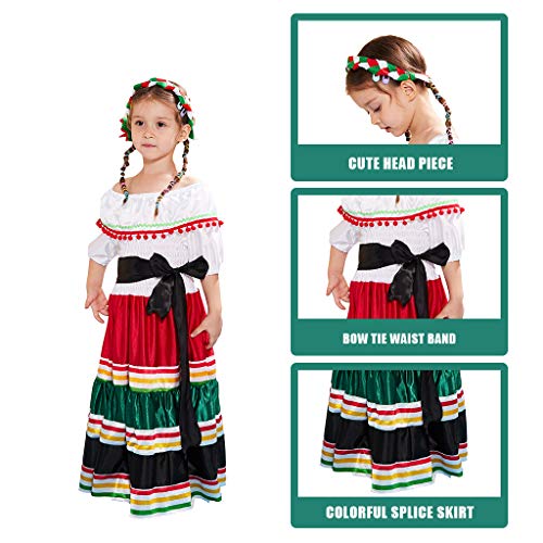 ReneeCho Mexican Dress for Girls Halloween Costume Kids Traditional Senorita Blouse Flamenco Dance Skirt - Image 4