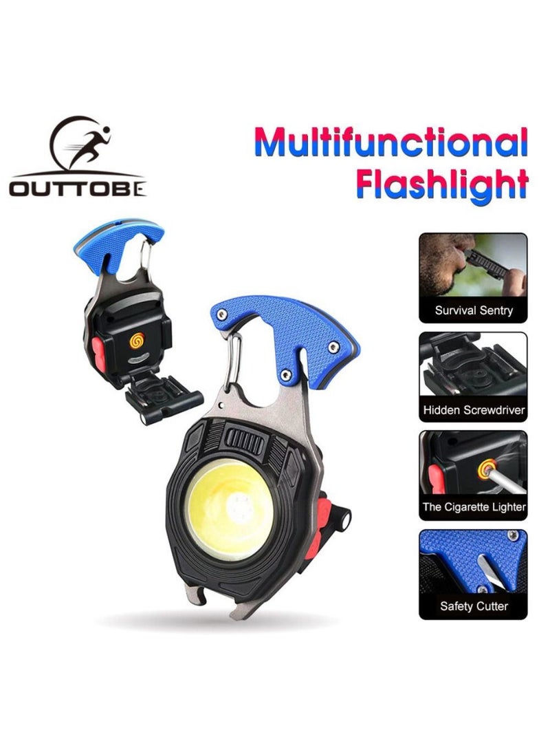 LED Rechargeable Keychain Light W5147,Seat belt cutter,Whistle,Screwdriver,Cigarette Lighter,6Light Modes,Electric cigarette lighter,Safety cutter-BLUE COLOR - Image 4