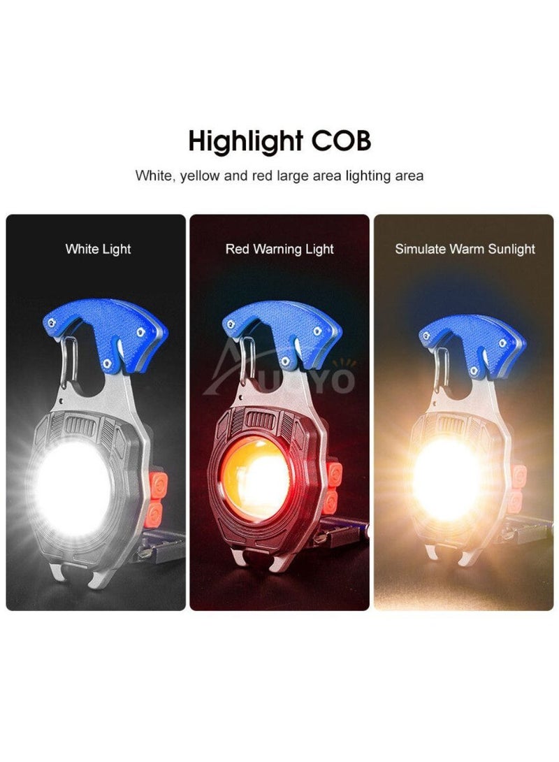 LED Rechargeable Keychain Light W5147,Seat belt cutter,Whistle,Screwdriver,Cigarette Lighter,6Light Modes,Electric cigarette lighter,Safety cutter-BLUE COLOR - Image 3