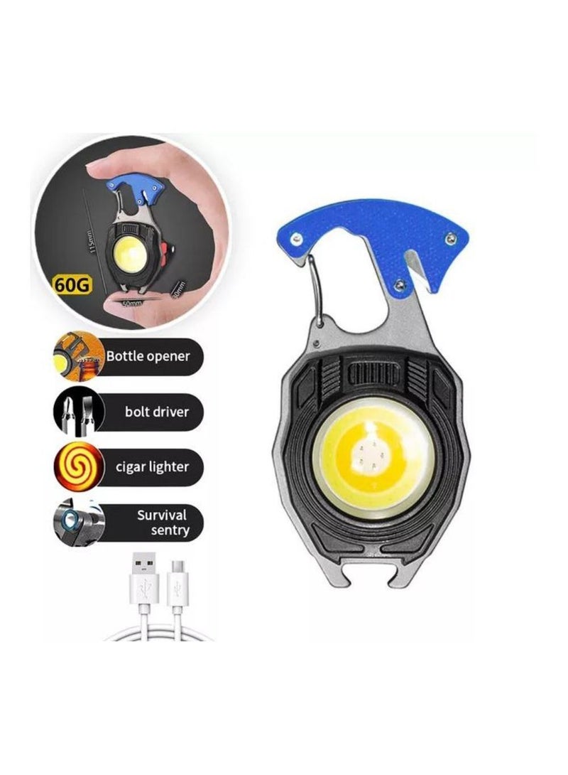 LED Rechargeable Keychain Light W5147,Seat belt cutter,Whistle,Screwdriver,Cigarette Lighter,6Light Modes,Electric cigarette lighter,Safety cutter-BLUE COLOR - Image 2