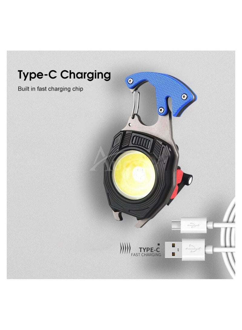 LED Rechargeable Keychain Light W5147,Seat belt cutter,Whistle,Screwdriver,Cigarette Lighter,6Light Modes,Electric cigarette lighter,Safety cutter-BLUE COLOR - Image 5