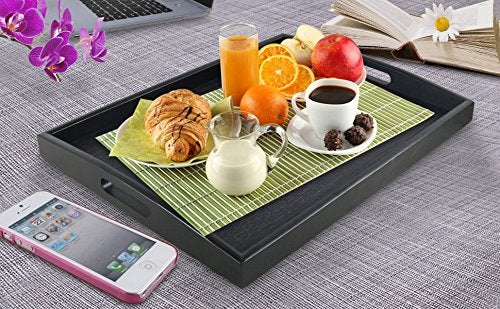 DILLMAN Serving Tray Large Black Wood Rectangle Food Tray Butler Tray Breakfast Tray with Handles (Large+Small) - Image 5
