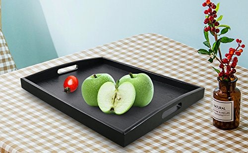 DILLMAN Serving Tray Large Black Wood Rectangle Food Tray Butler Tray Breakfast Tray with Handles (Large+Small) - Image 4