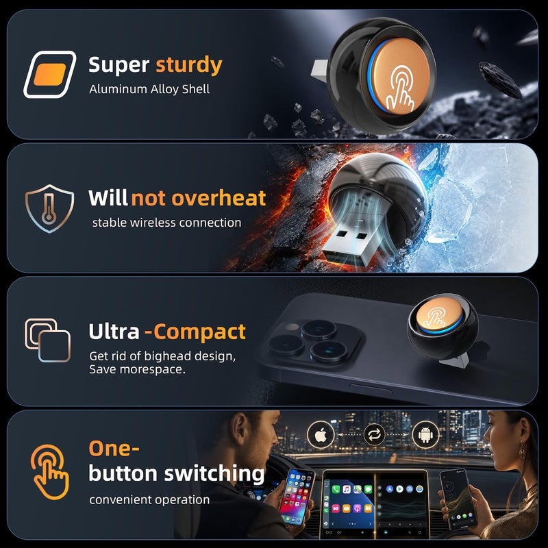 Jyveejxon محول CarPlay اللاسلكي وAndroid Auto في المملكة المتحدة مع زر تبديل مطور لعام 2026 - Image 5