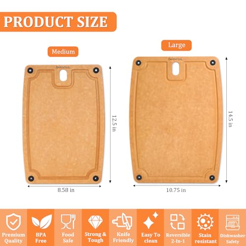Barenthal cutting boards for kitchen dishwasher - 2PC cutting board set double-sided with Non-Slip Feet and Juice Groove Composite chopping board for kitchen knife Friendly Cut Meat, Fruit,Vegetable - Image 2
